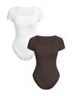 Bodysuit RoseSeek feminino com gola quadrada, manga curta, 8Y, branco/marrom Bodysuit RoseSeek feminino com gola quadrada, manga curta, 8Y, branco/marrom