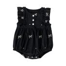 Bodysuits De Algodão Com Bordado Floral De Verão Para Meninas, Sem Mangas, Macacões Com Laço Para