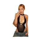 Bodysuits Femininos Transparentes Com Decote Halter E Costas Abertas, Vazados, Com Decote Em V, Em Bodysuits Femininos Transparentes Com Decote Halter E Costas Abertas, Vazados, Com Decote Em V, Em