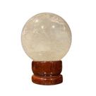 Bola de Cristal de Quartzo Transparente com Suporte de Madeira - 8 cm