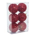 Bola de Natal com Glitter Flocado 8cm Jogo 6 Unid