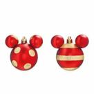 Bola de Natal Listras e Poá com Glitter Vermelho e Dourado - Disney - 8cm - Conjunto com 4 Peças Bola de Natal Listras e Poá com Glitter Vermelho e Dourado - Disney - 8cm - Conjunto com 4 Peças