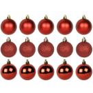 Bola de natal mista fosca / lisa / glitter vermelha com 15 pecas 4cm