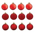 Bola de Natal Mista Fosca Lisa Glitter Vermelho com 12 Peças 5cm de Ø