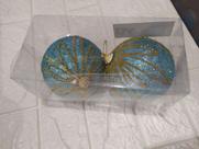 BOLA NATAL DECORADA C/ GLITTER NO PVC C/ 2 UND (AZUL CLARO) 10 cm