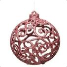 Bola Natal Rose Gold Arabesco Vazada Luxo 8cm 6und Cromus
