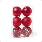 Bola Natal Vermelha Lisa/Brilho 8cm 6pçs Cromus