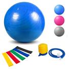 Bola Pilates 65cm C/ Bomba Pilates Yoga Ginástica+Kit 5 Faixa Elástica Super Mini Band