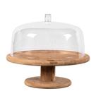 Boleira Bambu Tampa com Pé Porta Bolo Torta Pudim Mesa Posta 28cm Marrom Ou