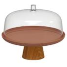 Boleira com Cúpula Transparente Pé em Bambu para Bolos Tortas Doces Sobremesas Design Elegante Proteção Louça Decoração Cozinha Mesa Bancada