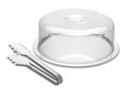 Boleira Conjunto 3 peças Para Bolo Prato e Pegador Inox Tampa Transparente em Acrilico
