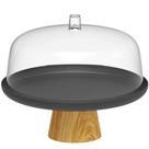 Boleira Cúpula Plástica 25cm com Pé Bambu Lume Preto Prato para Bolo Doces Ou