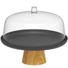 Boleira Cúpula Plástica 25cm com Pé Bambu Lume Preto Prato para Bolo Doces Ou