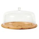 Boleira de Bambu com Cúpula Acrílica Porta Bolo com Base e Tampa Transparente Mesa Posta 27,5cm - OU