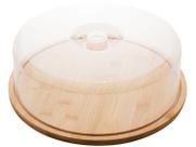 Boleira de Bambu com Cúpula de Plástico 28x9,5cm Lyor Porta Bolo Redondo com Tampa