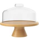 Boleira De Bambu Com Tampa Plástica 26,5x21,5cm Coza Brisa Porta Bolo Pedestal E Cúpula
