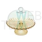 Boleira de Vidro com Pé e Tampa Pétalas de Jasmin 24cm Dourada Vitazza Prato para Bolo e Doces Decoração de Festas e Mesa Posta Elegante Sustentável