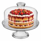 Boleira de Vidro Com Pé e Tampa Transparente Decoração Sala Casa Porta Bolo Prato De Vidro 28cm Base Confeiteiro