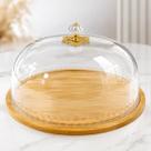 Boleira Decorativa com Tampa Transparente e Base de Bambu Porta Bolo Torta Doces e Sobremesas Boleira Decorativa com Tampa Transparente e Base de Bambu Porta Bolo Torta Doces e Sobremesas