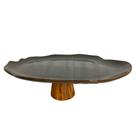 Boleira M Quartz Fumê Cerâmica c/ Pé Madeira Teca 39cm Decô
