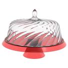 Boleira Porta Bolo com Cúpula e Pé 30cm Vermelho Transparente Glassy Crippa Doces