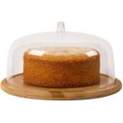Boleira Porta Bolo Cupcake Torta Base Bambu 27,5cm Tampa Acrilico Resistente