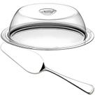 Boleira Porta Bolo Tampa Espátula Prato Inox Tramontina Kit