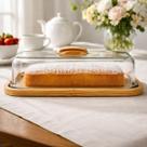 Boleira Porta Tortas Retangular Grande Madeira Vidro 40cm