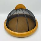Boleira Redonda com Base em Madeira Natural e Cúpula em Metal Preto 30cm