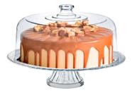 Boleira Viena Com Pé E Tampa Transparente Em Vidro 32cm