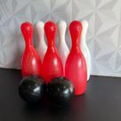 Boliche de plástico infantil com 8 peças vermelho para crianças com pino e bola de brinquedo