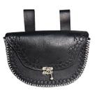 Bolsa Algibeira Pouch Runas Preta Couro Legítimo Viking