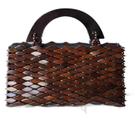 Bolsa Artesanal Madeira Chocolate Tipo Baú Alça Preta de Mão