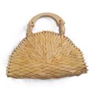 Bolsa Artesanal Semicírculo Madeira Clara Alça de Mão