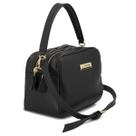 Bolsa Bau Feminina em Couro Alças Transversal Regulável e Alça de Mão Preto