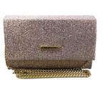 Bolsa Clutch Baladeiros Pequena Glitter Rosa Alça Dourada