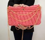 Bolsa Crochê Media Transversal Rose Alça De Corrente Dourada