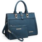 Bolsa Dasein Flap-over Belt Shoulder Tote Satchel Teal Bolsa Dasein Flap-over Belt Shoulder Tote Satchel Teal
