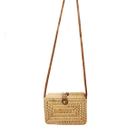 Bolsa De Bambu Mão Com Alça Fixa Para Verão Praia Piscina Feminina Pequena Sustentável Bege Retangular