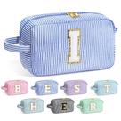 Bolsa de cosméticos YOOLIFE Initial Monogram Blue para mulheres