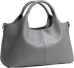 Bolsa de couro genuíno com camada superior de couro bovino para mulheres, cinza