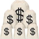 Bolsa de dinheiro com sinal de dólar de 6 peças Bolsa de lona com cordão Bolsa de fantasia de ladrão de Halloween para suprimentos de festa de cosplay de Halloween (6,7 x 9,4 polegadas, 7,9 x 11,8 polegadas, 1,8 x 15,7 polegadas)