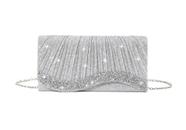 Bolsa de festa retangular com glitter prata e fileira trabalhada