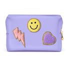 Bolsa de higiene cosmética LieToi Preppy Patch PU Leather PU Roxa Bolsa de higiene cosmética LieToi Preppy Patch PU Leather PU Roxa