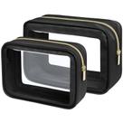 Bolsa de higiene pessoal aprovada pela PACKISM pela TSA pacote com 2 bolsas de maquiagem transparentes atualizadas com bordas coloridas, bolsa de higiene transparente para viagens que atende a várias necessidades de armazenamento, preta (2 tamanhos)