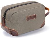Bolsa de higiene pessoal de viagem emissary masculina em couro/lona cinza claro