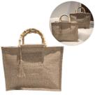 Bolsa De Juta Palha Alça Bambu Feminina Praia Piscina Grande Bege