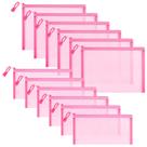 Bolsa de malha de nylon com zíper Sinzip para escola de cosméticos rosa