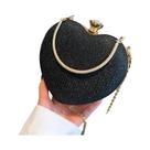 Bolsa de Mão de Noite Formato Coração Brilhante - Moda Feminina com Corrente e Alça Crossbody