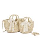 Bolsa de Mão Feminina em Palha com Laço de Renda e Alça Longa Removível Delicada, Versátil e Charm